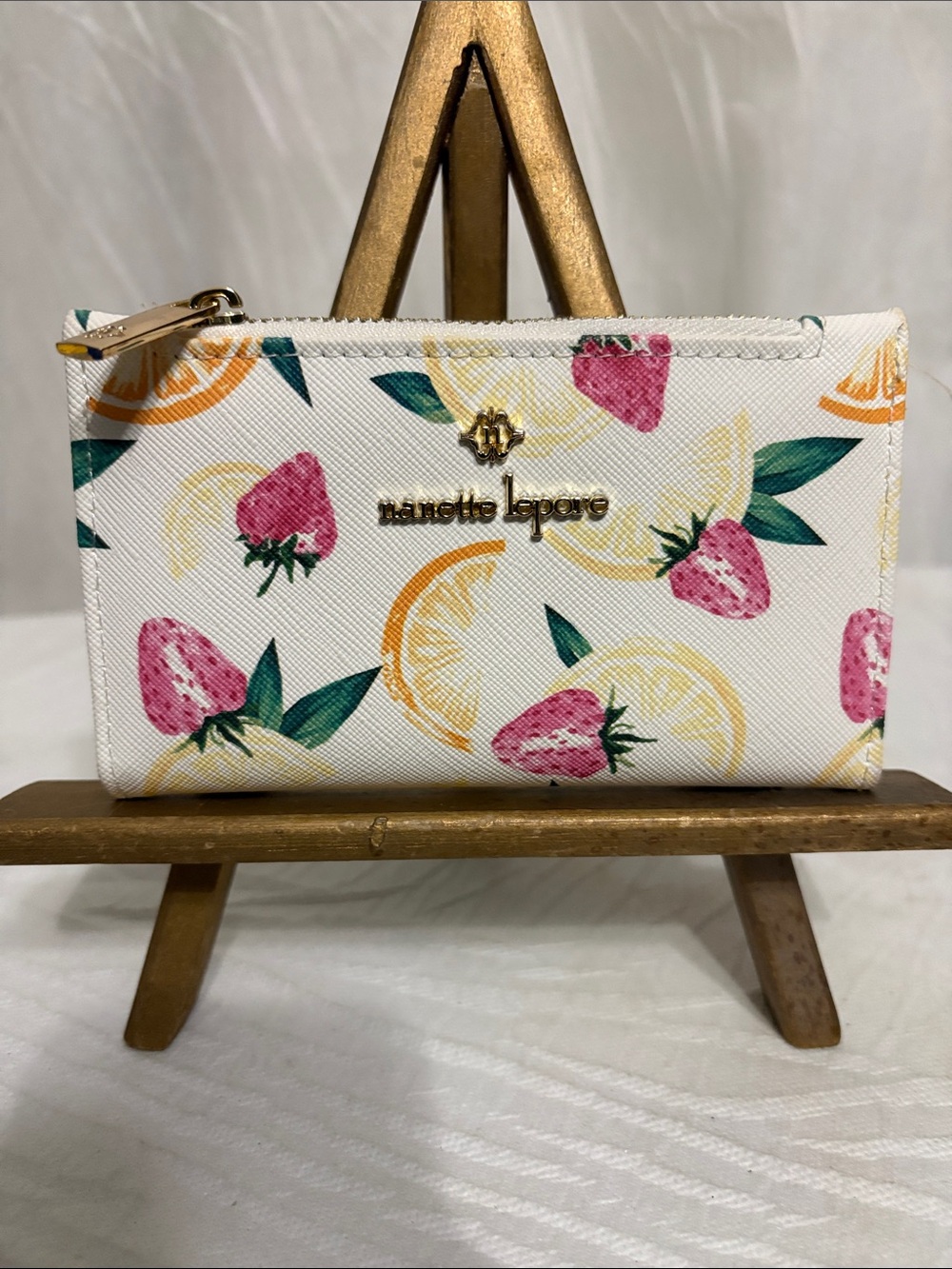 nanette lepore White Strawberry & Citrus Zip Wallet NWOT